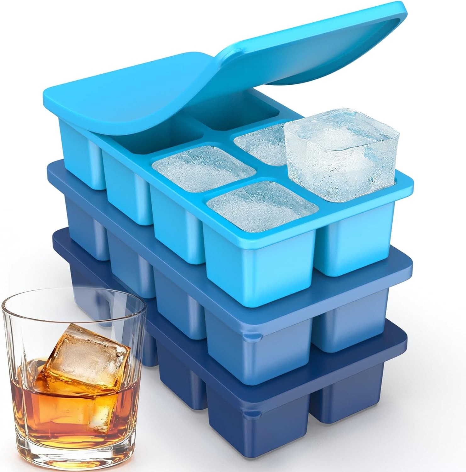 ZDPMK 3 Pack Large Silicone Ice Cube Trays With Lids