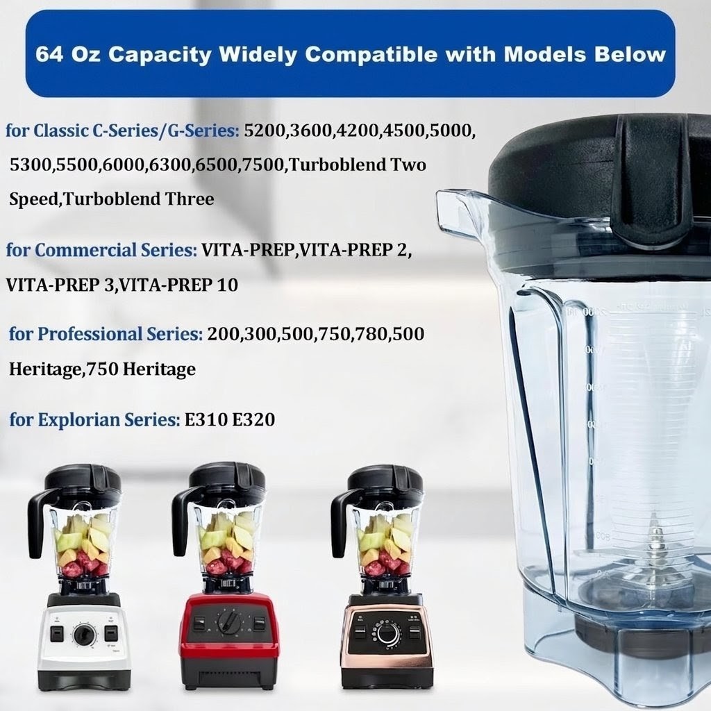 Vitamix Blender Pitcher 64 oz Replacement Compatible with 750 5000 5200 VM0102