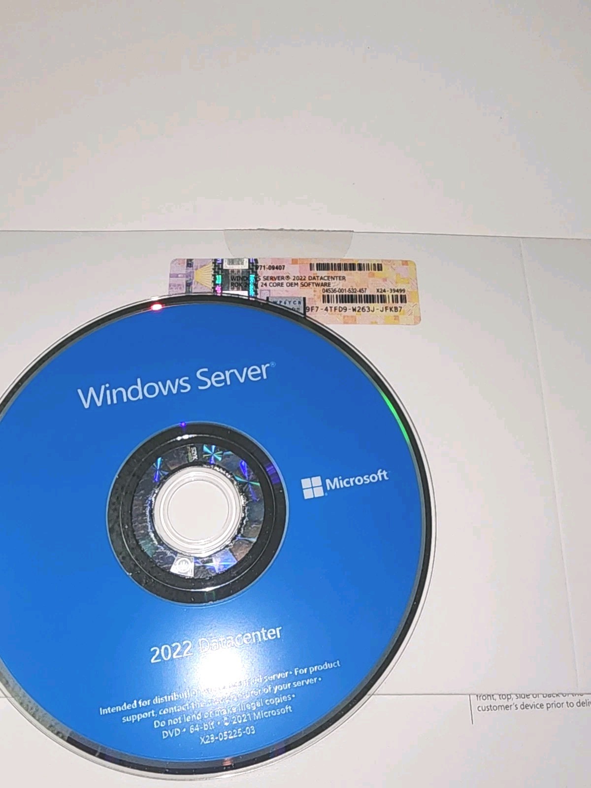 Windows Server 2022 Datacenter - 24 Core Genuine License, DVD/COA (Authentic)