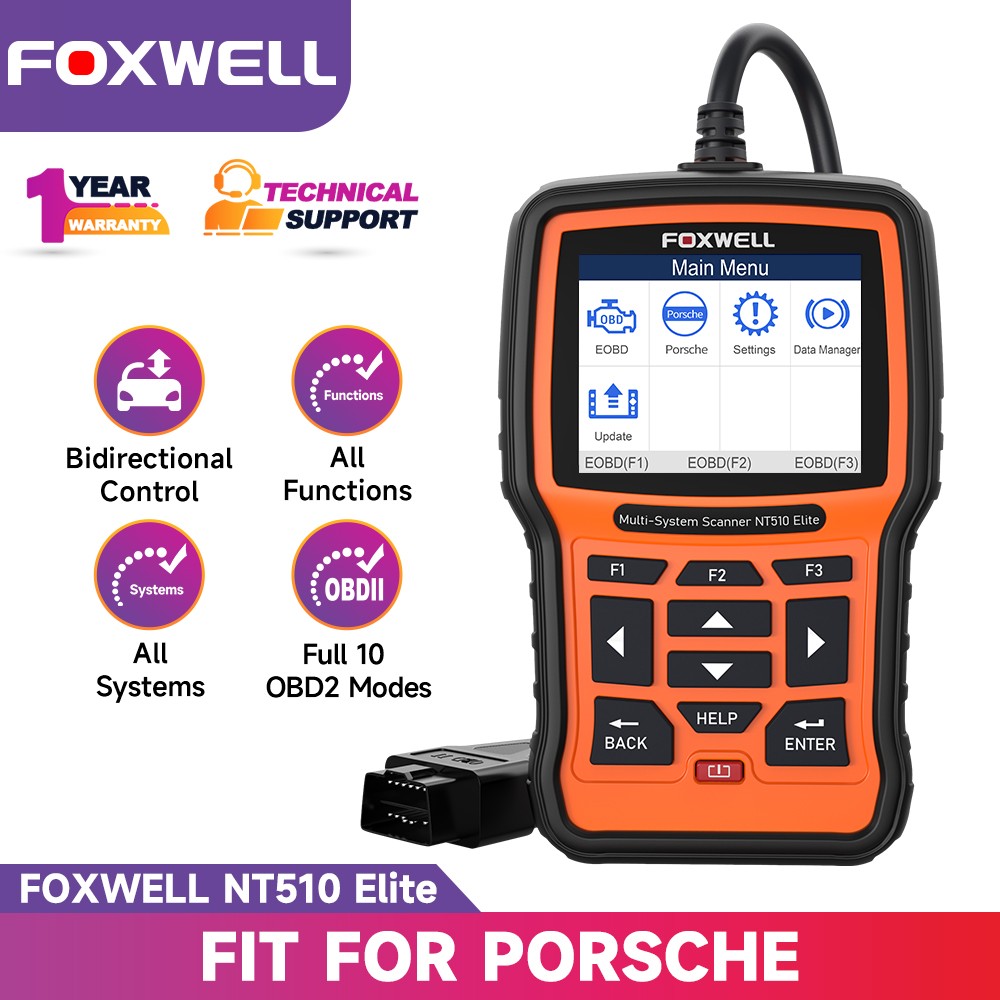 FOXWELL NT510 Elite OBD2 Scanner Bidirectional Full Systems DPF ABS For PORSCHE