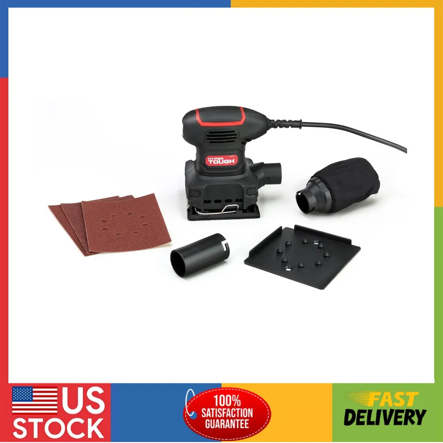 Hyper Tough 2 Amp Corded Palm Sander with Dust Bag and 3 Sanding Sheets