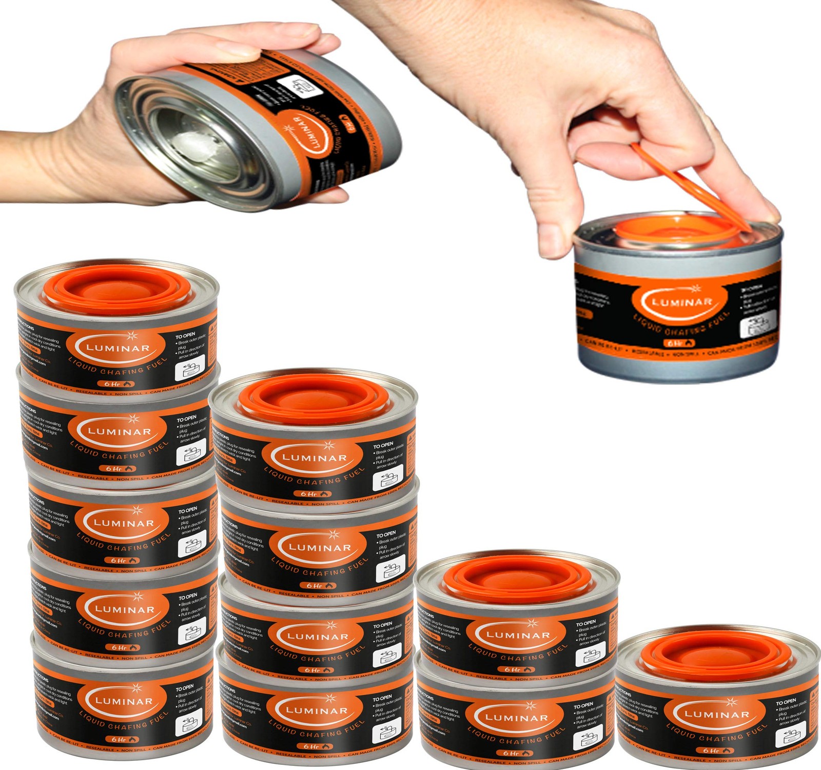 Luminar Resealable-wick Chafing Fuel Cans, 12 Pack, 6 Hour - Premium Q