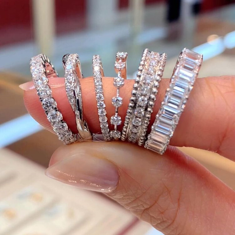 925 Silver Filled Ring Elegant Cubic Zircon Engagement Women Jewelry Sz 6-10