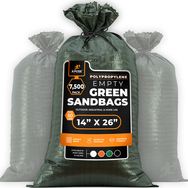Woven Polypropylene Sand Bags  -14" x 26" - Green, Bundle of 7500