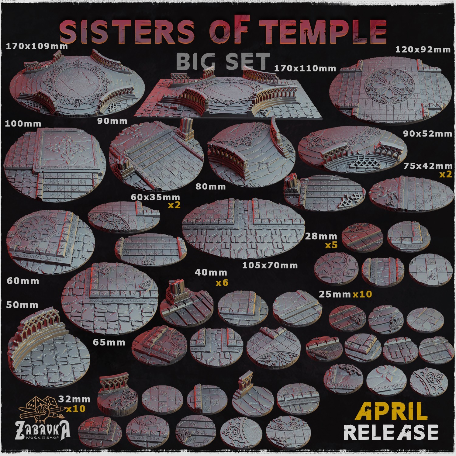 Sisters of Temple Bases for Wargame & RPG Miniatures 16k Resolution Zabavka