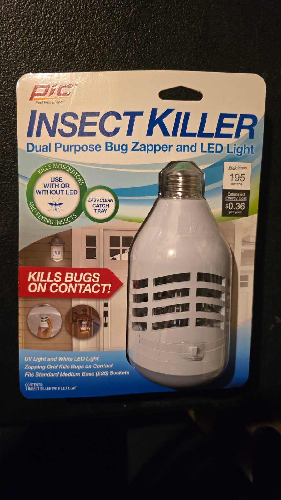 PIC Insect Killer Dual Purpose Bug Zapper LED Light Bulb E26 Base 195 Lumens
