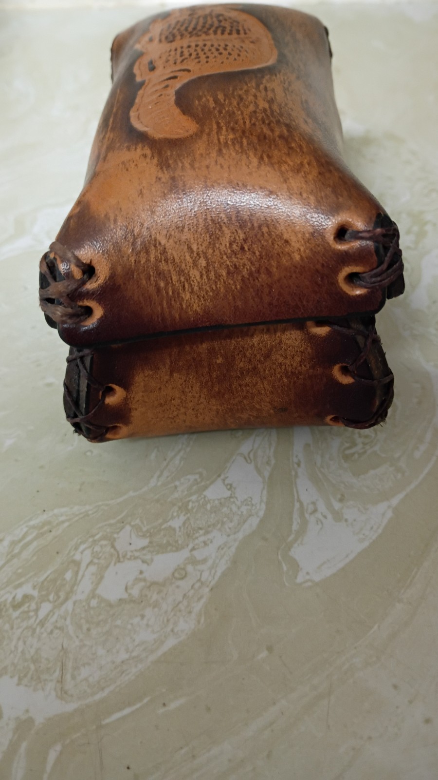 Leather Trinket Box Armadillo Stamped