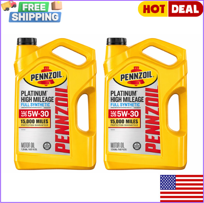 Pack of 2-Pennzoil Platinum High Mileage Full Synthetic 5W-30 Motor Oil, 5 Quart