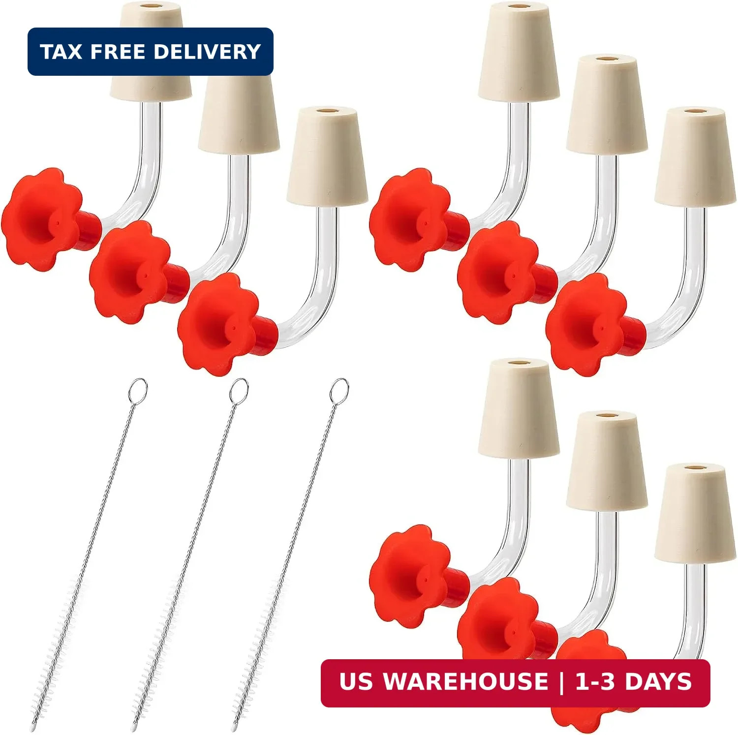 9 Pcs Hummingbird Feeder Tubes with Red Floral Tip, Bird Hummingbird Feed