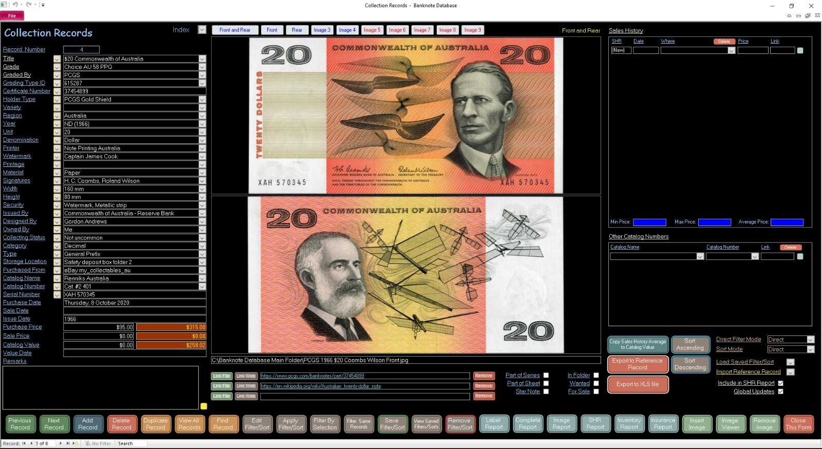 Banknote Collector Database Professional Software for Windows on USB