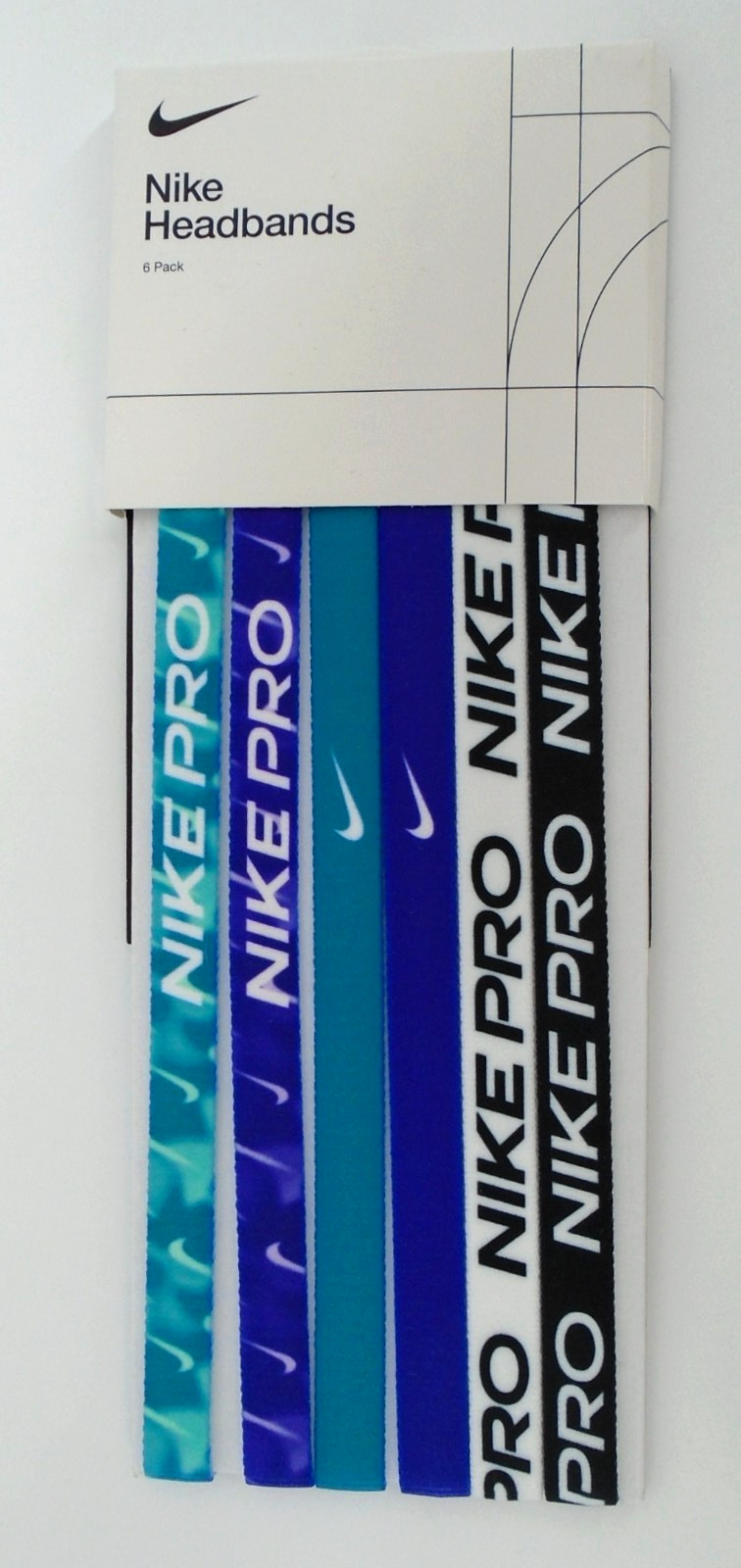 Nike Headbands 6 Pack Adult Assorted Silicone Grip Green Abyss/White/Back/Purple