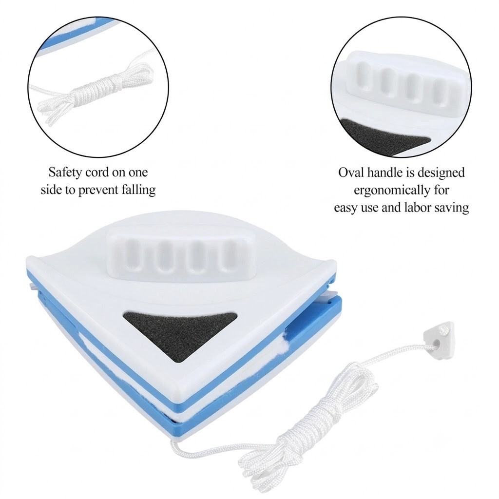 LT Triangle Shape Double Side Magnetic Window Cleaner Glass Wiper Cleaning Br