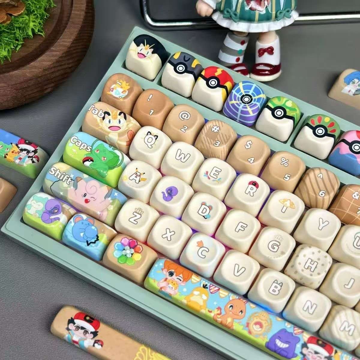 pokemon  Anime MOA PBT Keycaps 140 Keys Set For Mechanical Keyboard