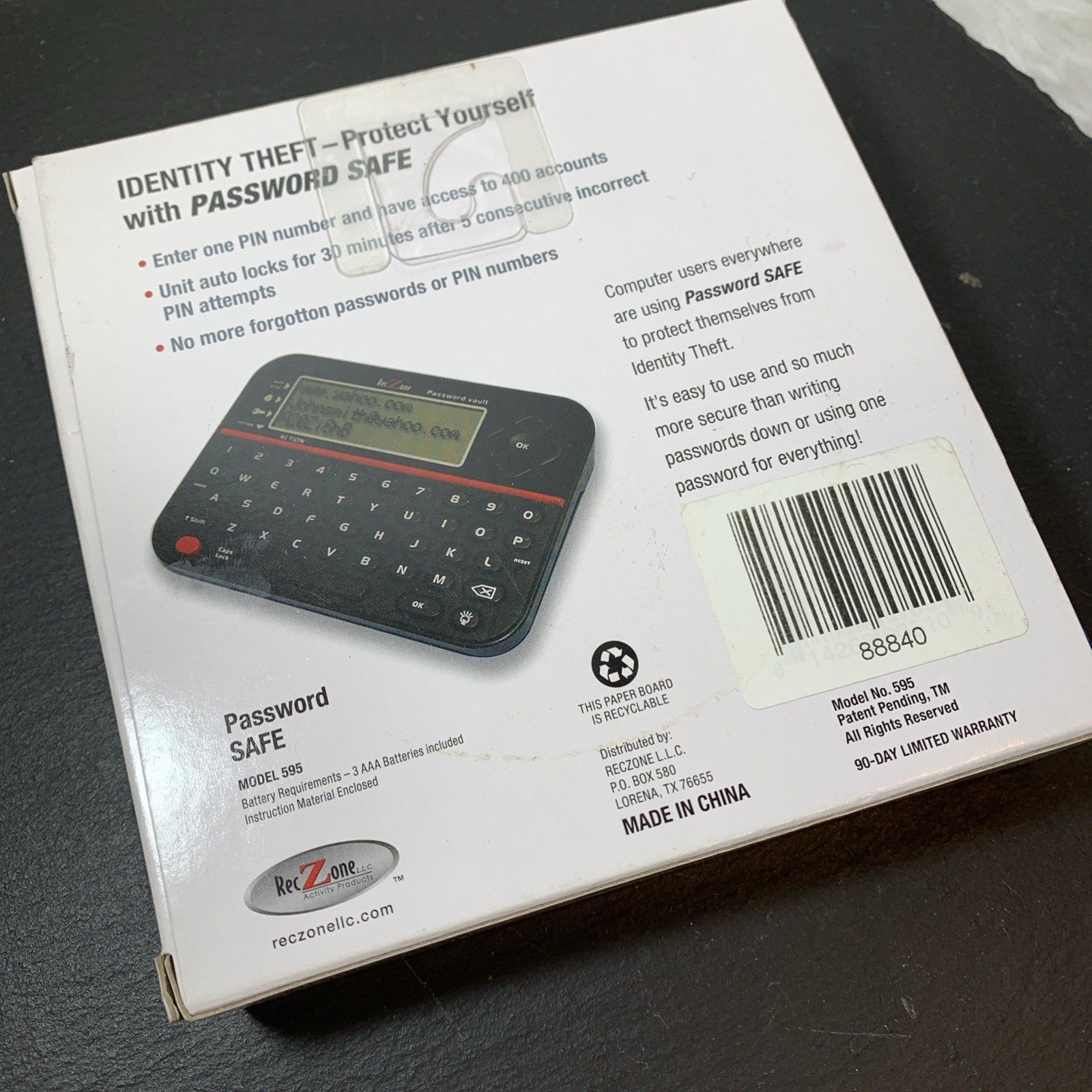 New Password Safe Vault Password Organizer RecZone Model 595