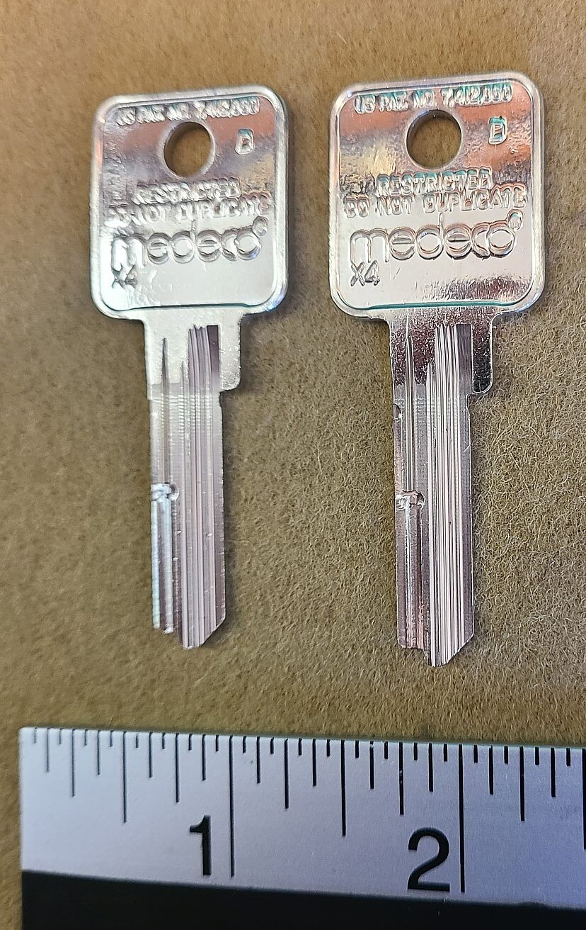 2 x new Medeco blank uncut square headed keys, for 1 price