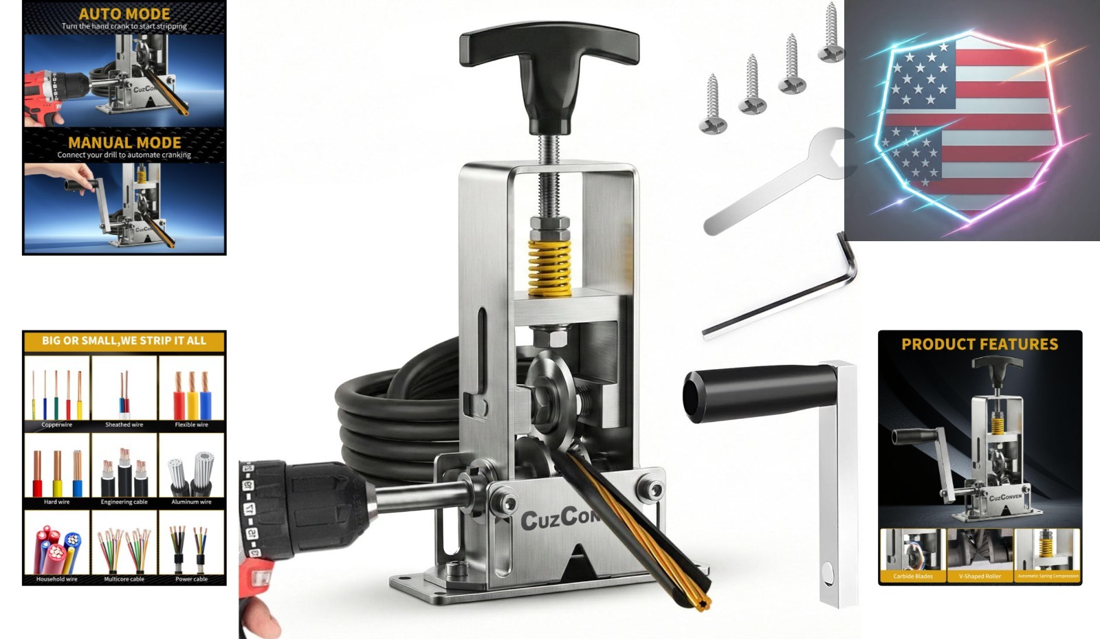 Wire Stripper Machine,0.03-1 Inch Wire Stripping Machine with Hand Crank,Port...
