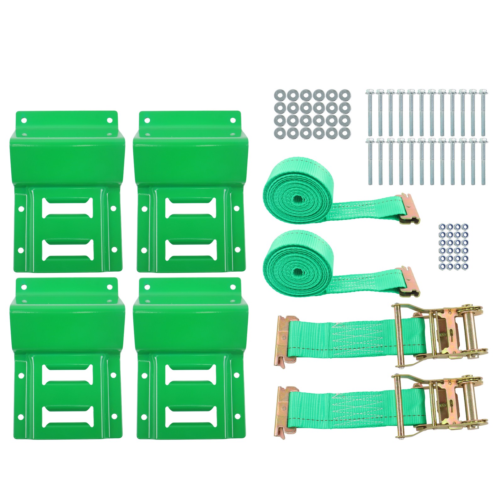 LABLT 15' Green Ratchet Straps E Track Wheel Chock Tie Down System For Trailer