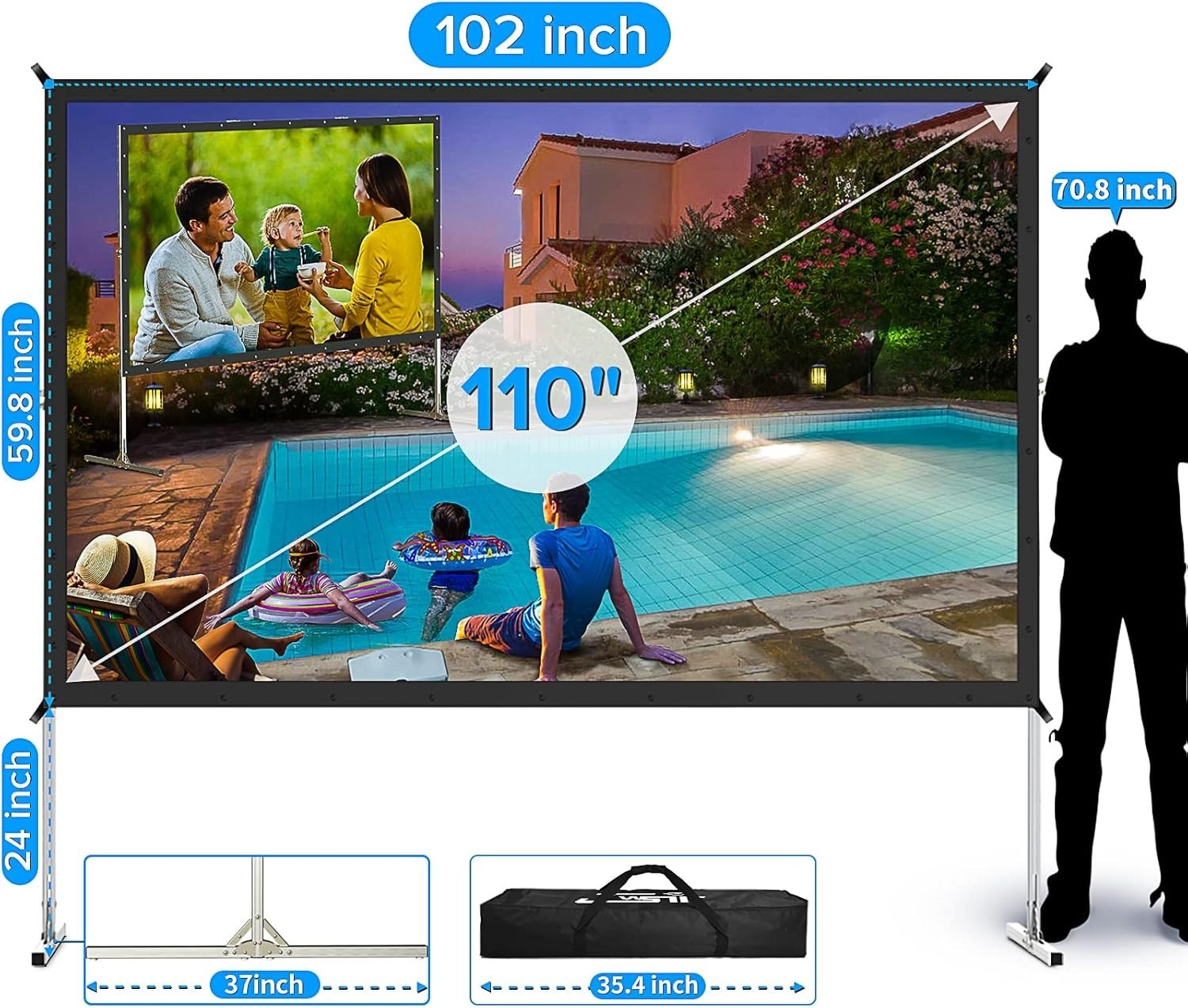Durable 110 Inch PVC Outdoor Projector Screen - Wrinkle-Free Viewing Experience