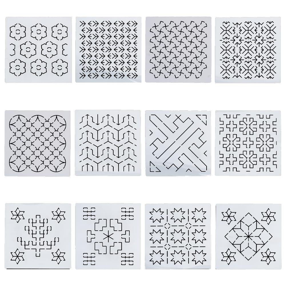 Sashiko PET Stencils 14x14cm Geometric Hand Embroidery Drawing Quilting