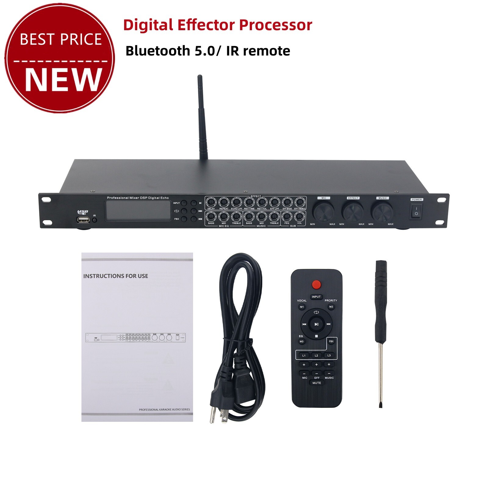 LED Stage Level Digital Effector Processor Bluetooth 5.0 DSP Reverb K8000