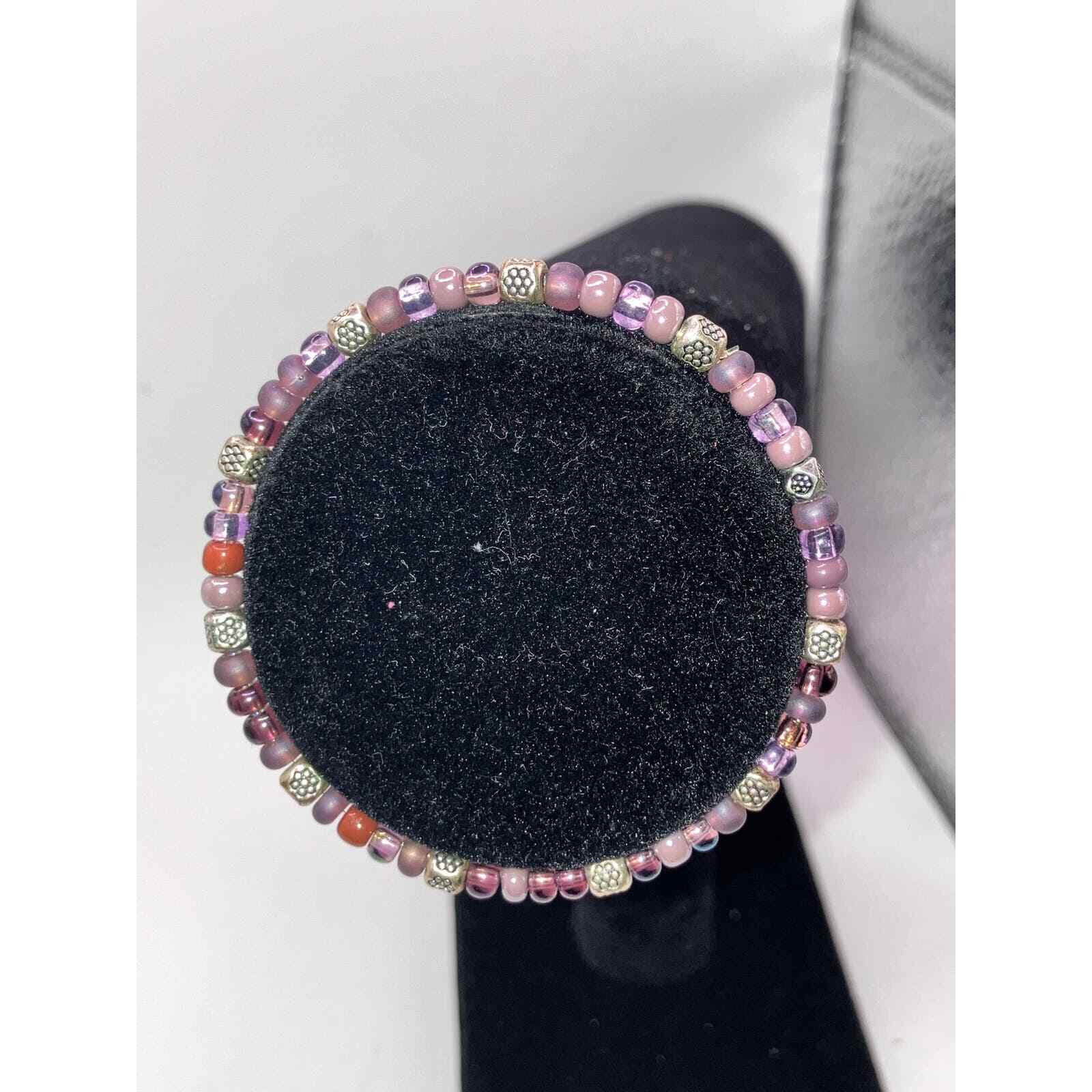 Purple Mixed Stones Small Beaded Silver-Tone Spacers 3" Around Bracelet!
