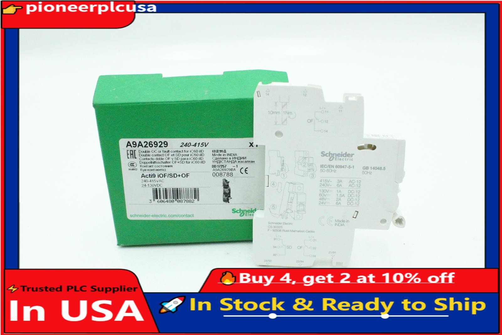 Schneider Electric A9A26929 Dual Auxiliary Switch 240-415V- New Free Shipping