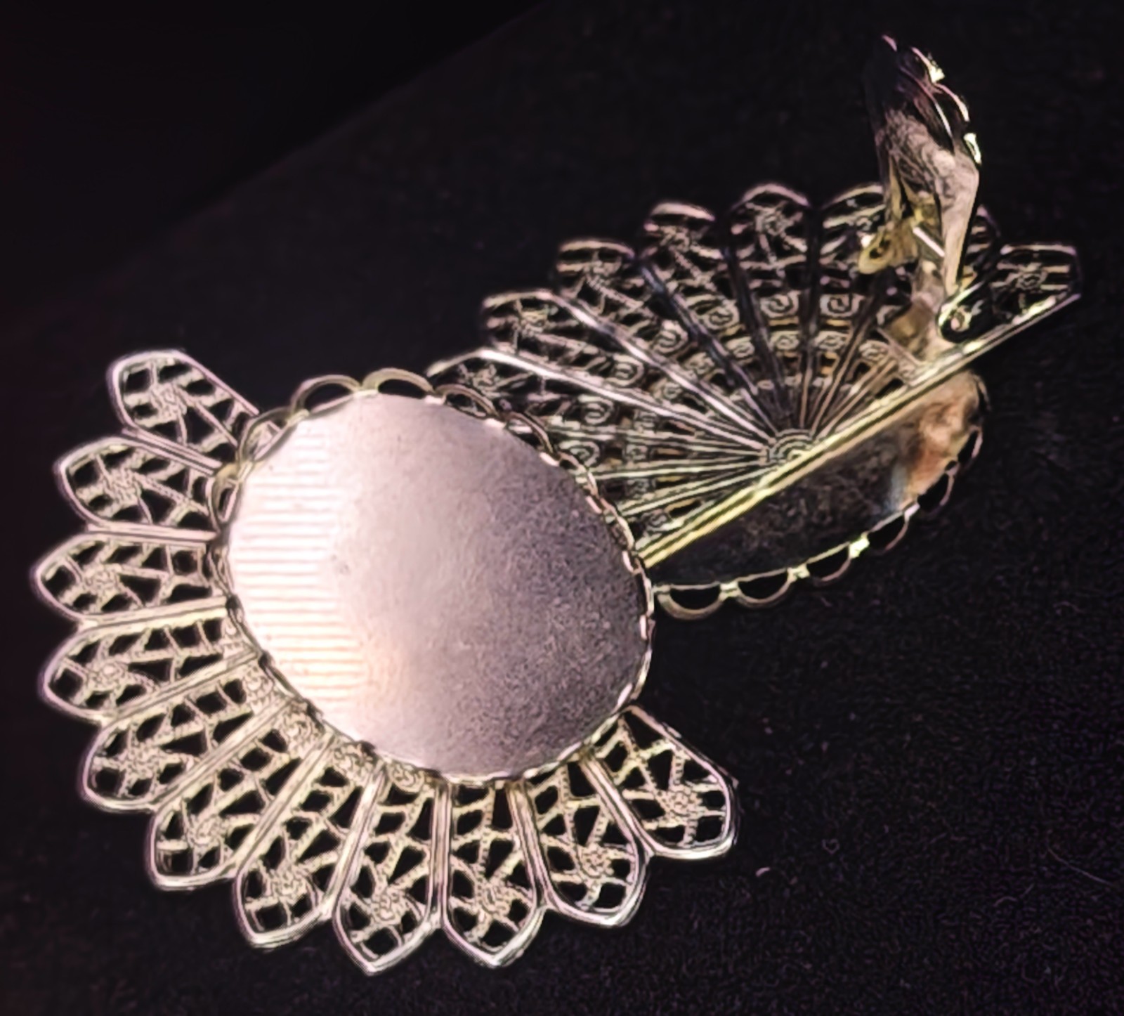 Silver Filigree Oval Bezel Spring Back Clip Earring Findings