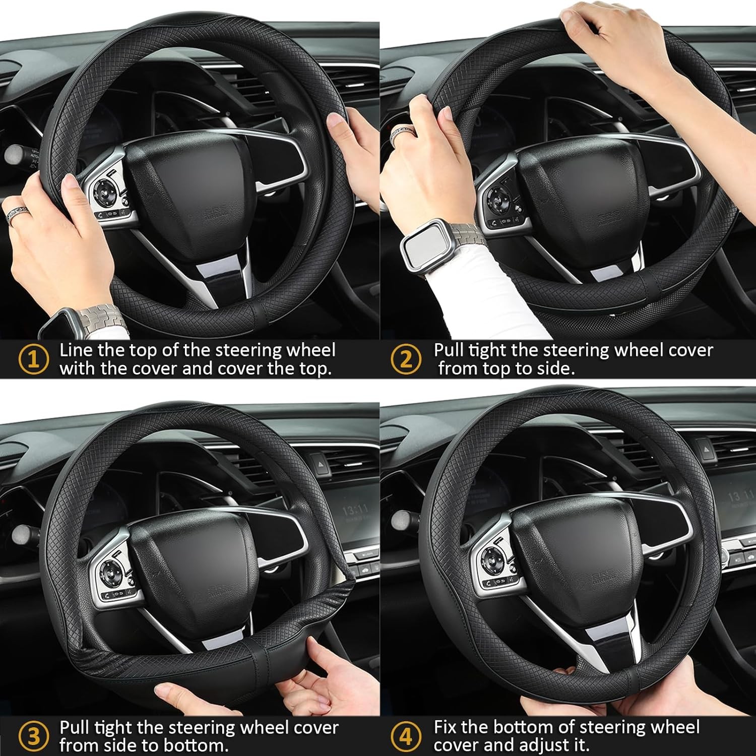 Customized Large-Size Car Steering Wheel Cover fits FORD F-150 Leather Protector