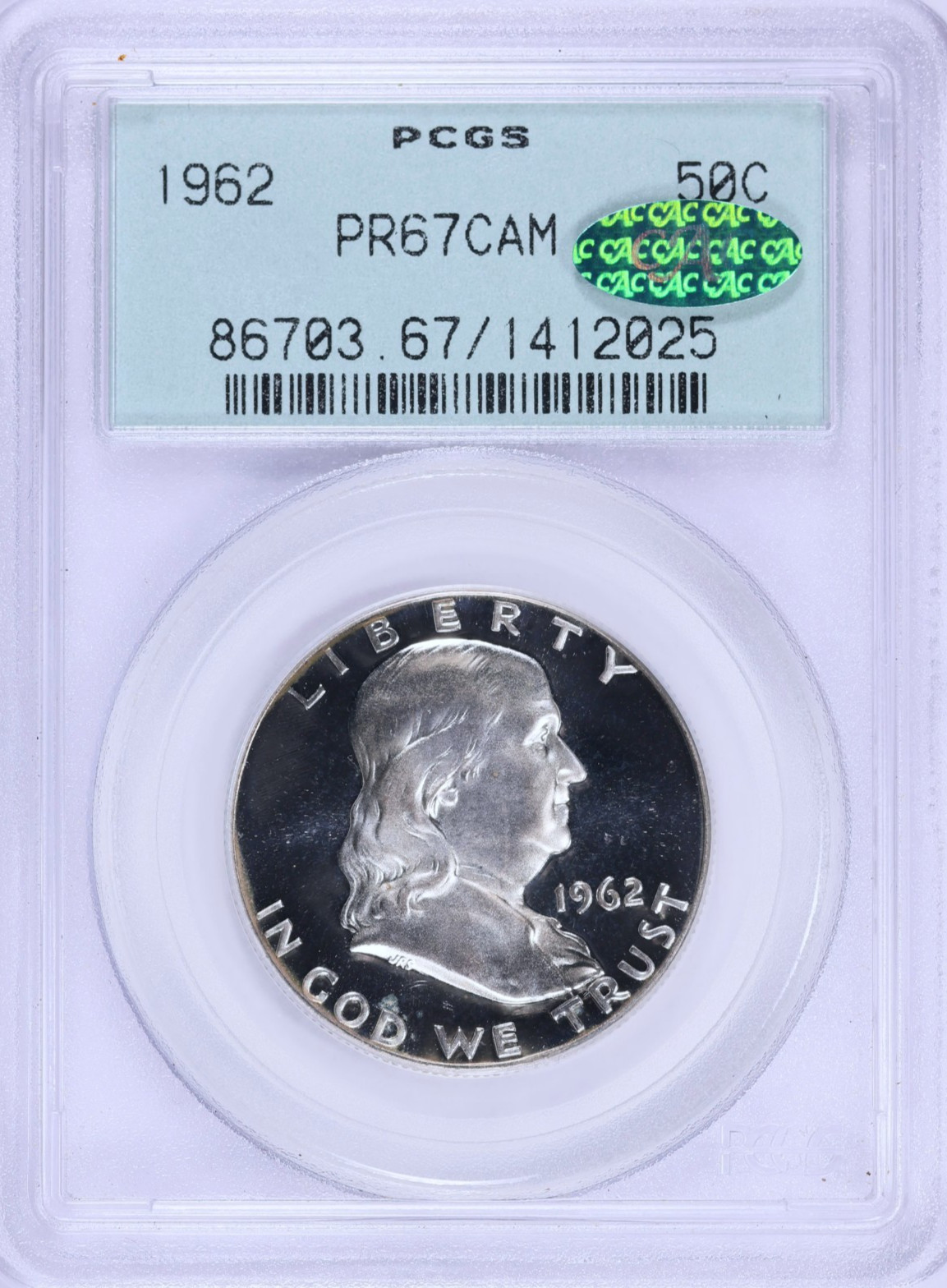 1962 Franklin Half Dollar Proof PCGS CAC OGH PR 67 CAM PF CAMEO Old Holder Coin