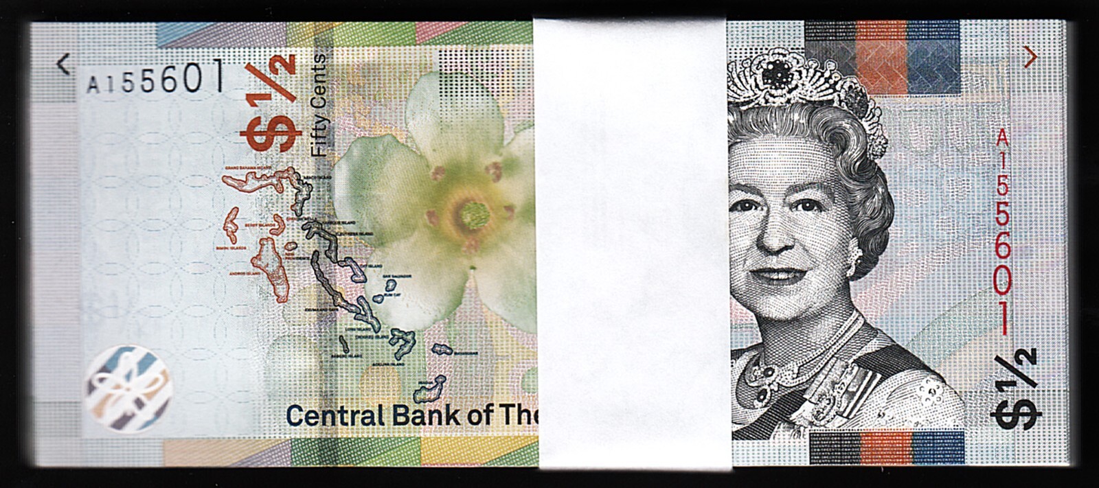 Bahamas 50 Cents 1/2 Dollar, 2019, UNC, ½ BUNDLE, Pack of 50 PCS, P-76a