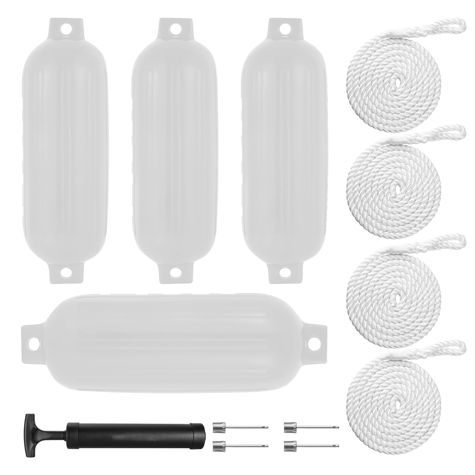 4PCS Boat Fender10x30'' Marine Inflatable Buoys Vinyl Ribbed Dock Bumper White-