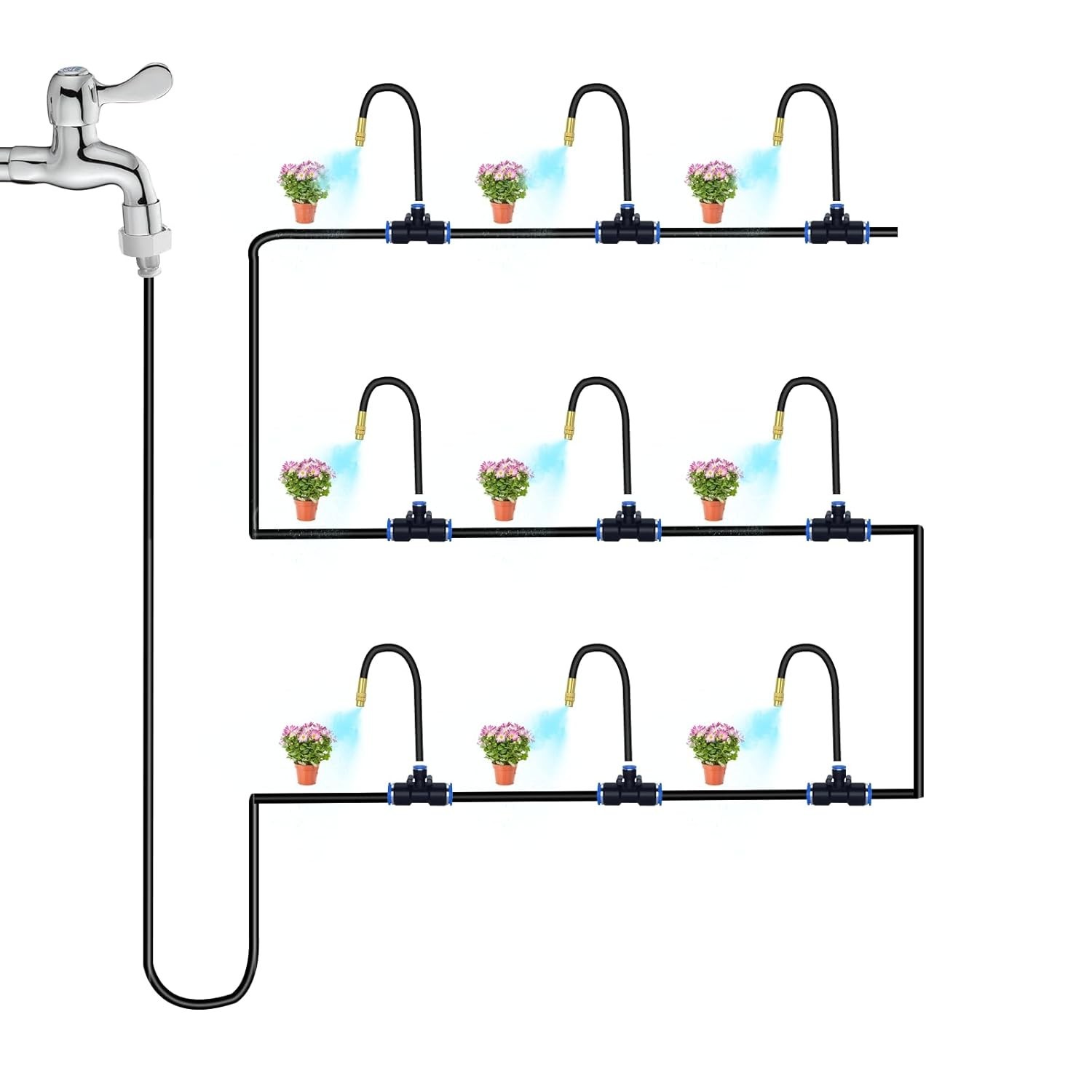 49.21Ft Drip Irrigation System, 360° Bendable Drip Irrigation Kit Automatic I...