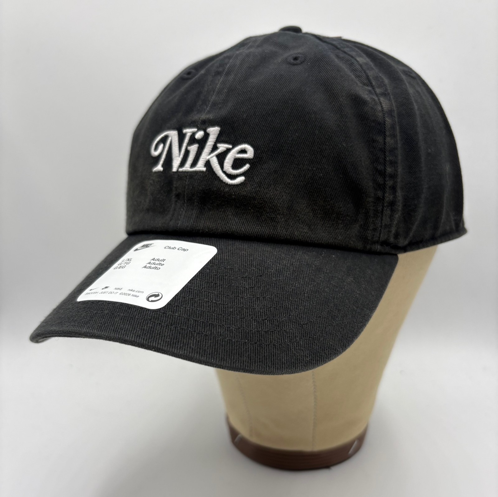 Nike Black Washed Billed Club Cap Nike Script Size L/XL FV5555-010