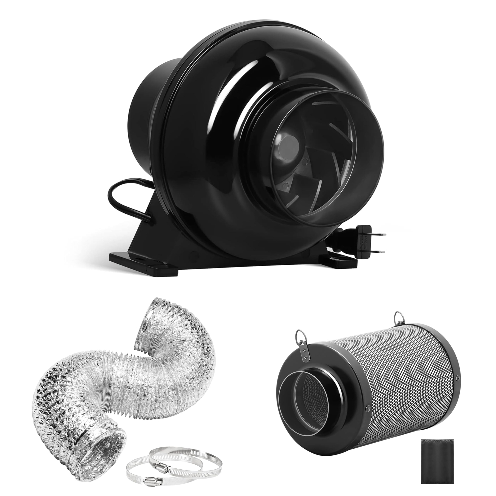 4 Inch 195 CFM Inline Fan & Air Carbon Filter & 8 Feet Ducting and Rope Hanger