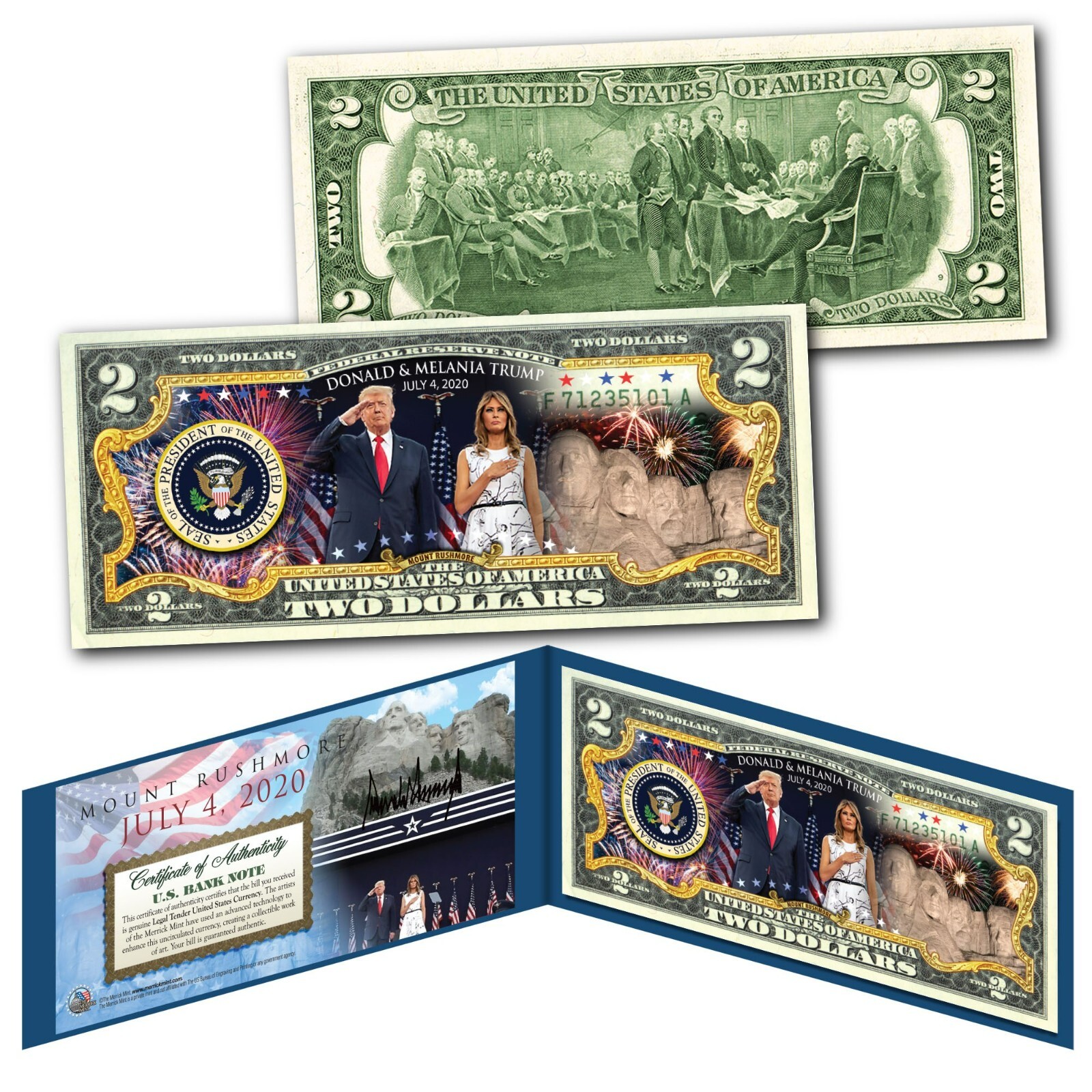 Donald Trump * July 4th Mt. RUSHMORE * Official Real U.S. $2.00 Bill