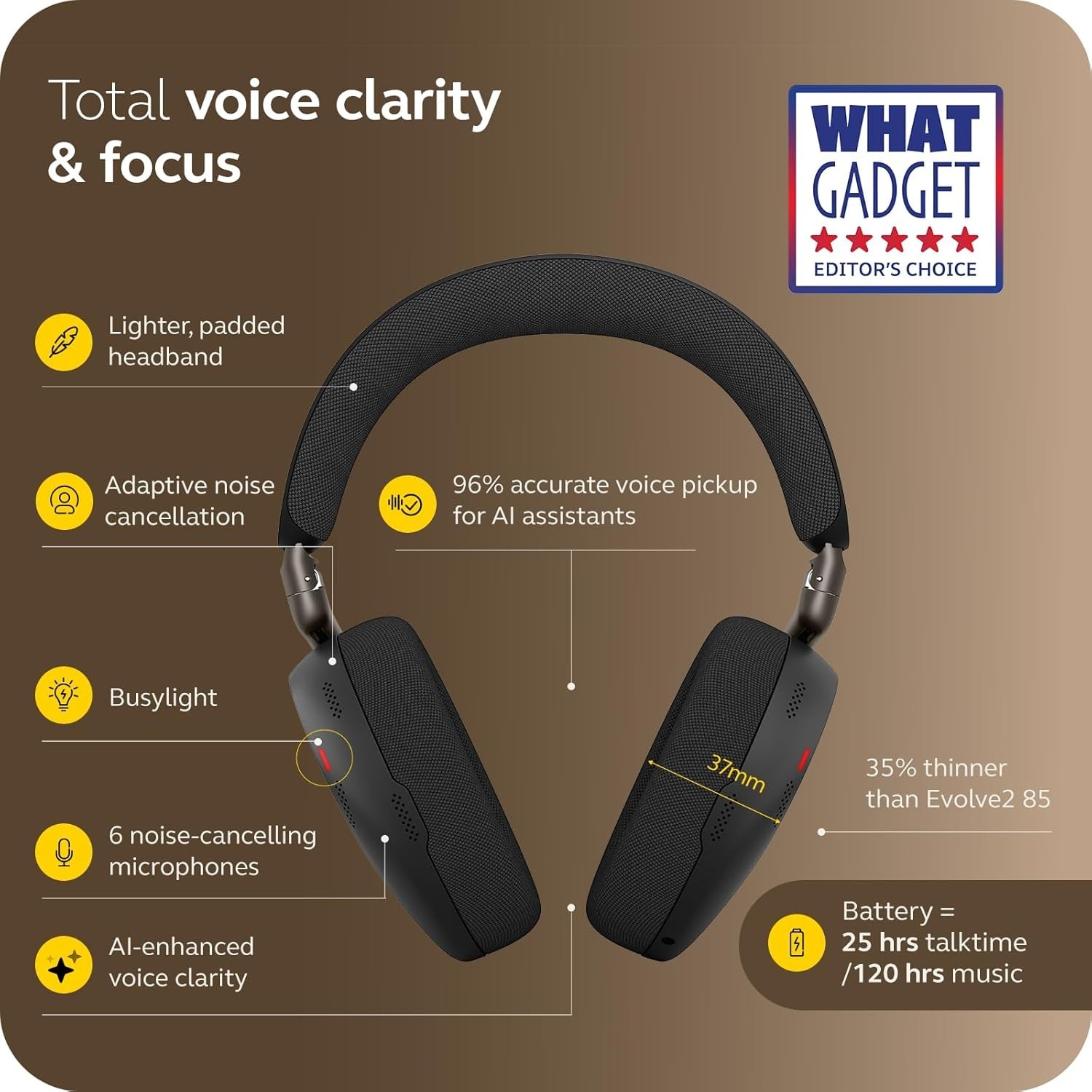 Jabra Evolve3 85 Over-Ear Wireless Bluetooth Headset with Microphone for Work, U