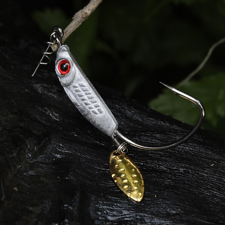 10PCS Offset Hooks Weighted Fishing Hook Wide Gap Weedless Hook Worm & Spinner
