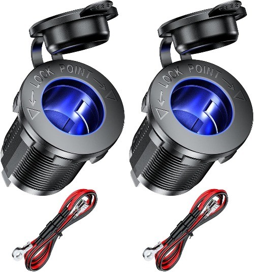 12V Cigarette Lighter Socket with Blue LED, Waterproof Cigarette L Color: Blue