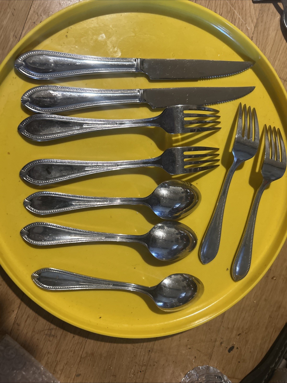 9 Pc Reed & Barton Whitley Classic Bead Stainless Mixed Flatware
