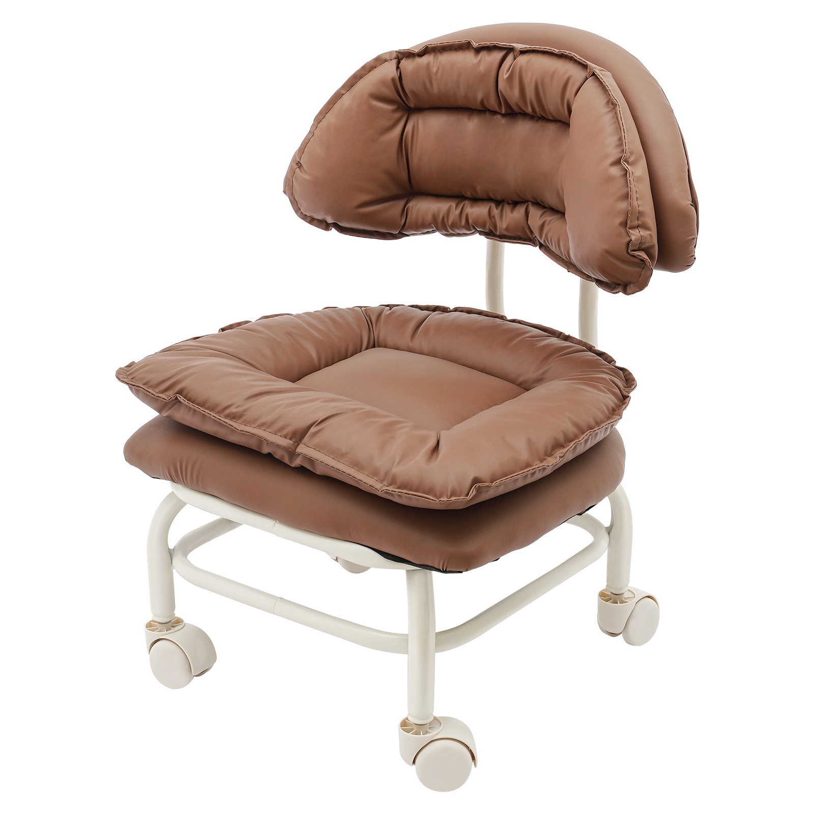 Rolling Stool with Back Rest, Heavy Duty Rolling Stool, Brown Roller Chair