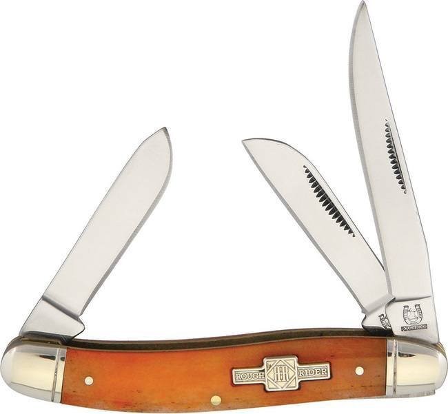 Rough Ryder Stainless Folding Blade Stockman Orange Smooth Bone Knife - RKB301