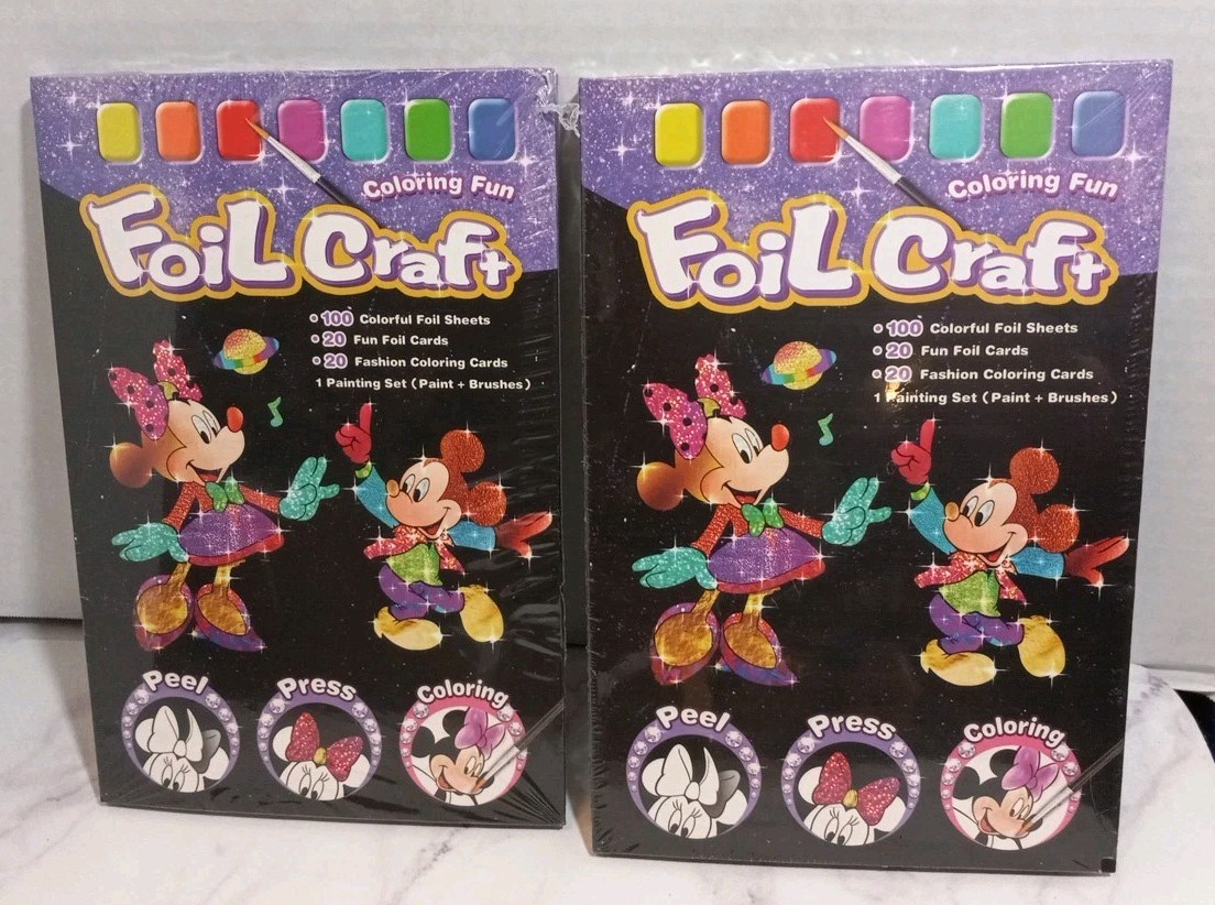 Unbranded Kids Foil Craft Activity Coloring Fun Mickey & Minnie Lot Of 2 New