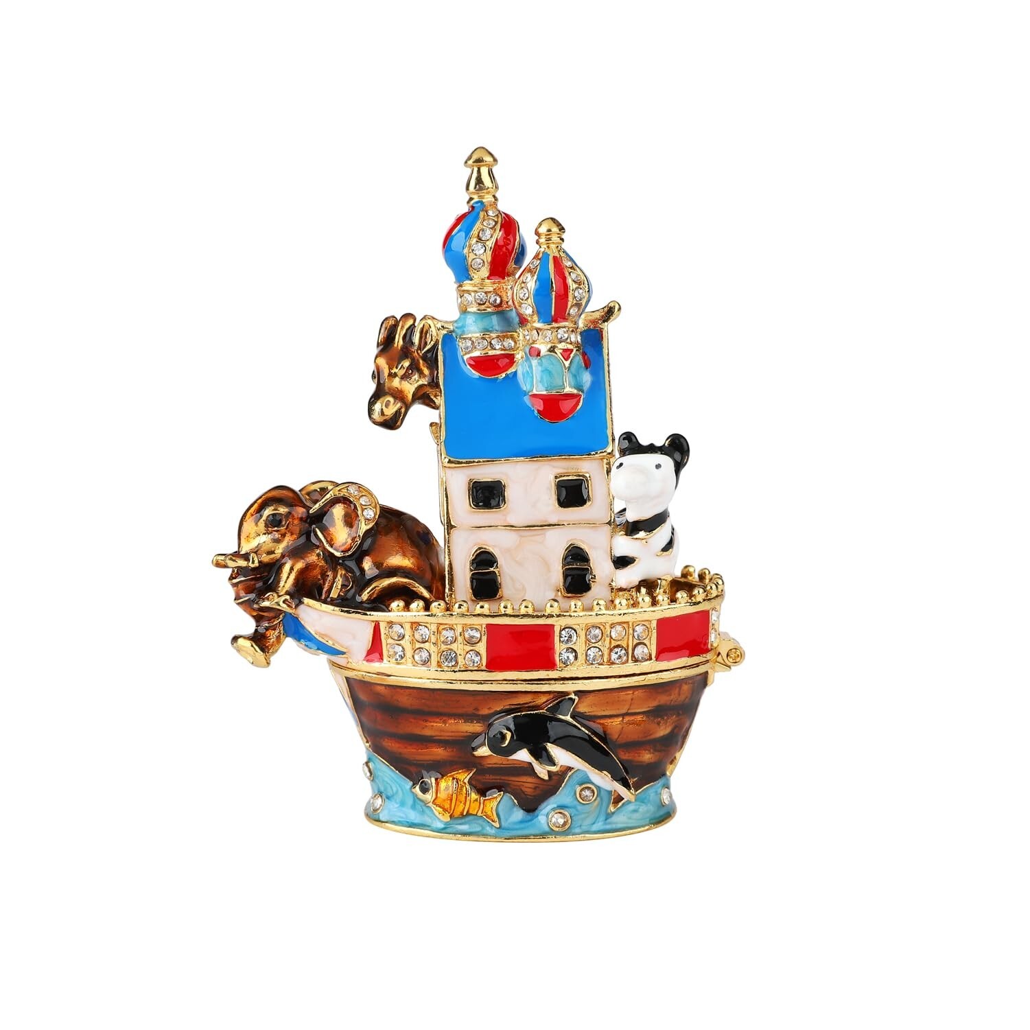 Animals Boat Trinket Box Hinged Small Ring Hold Boxes Hand-Painted Classic Or...