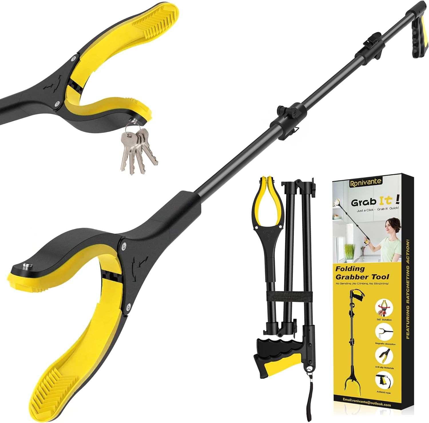 44 Inch Extra Long Grabber Reacher Tool?Foldable Pick up Stick with Strong