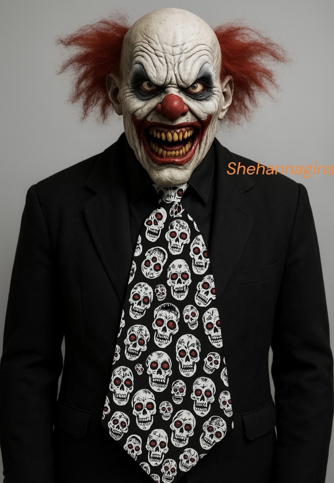 Evil Clown Jumbo Tie Halloween Costume Accessory Scary Red Eyes Skulls 21" x 9"