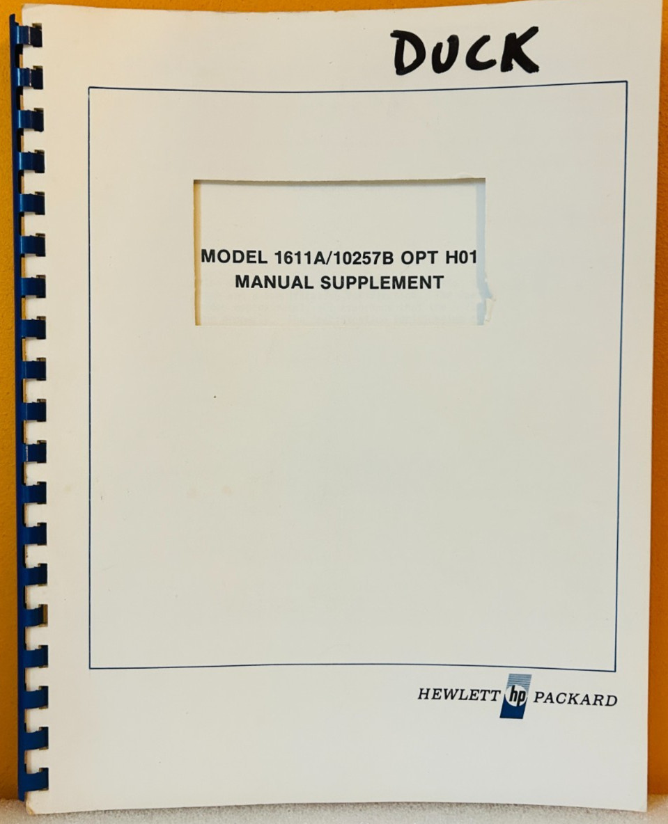 HP 01611-90906 Model 1611A/10257B Opt H01 Manual Supplement.