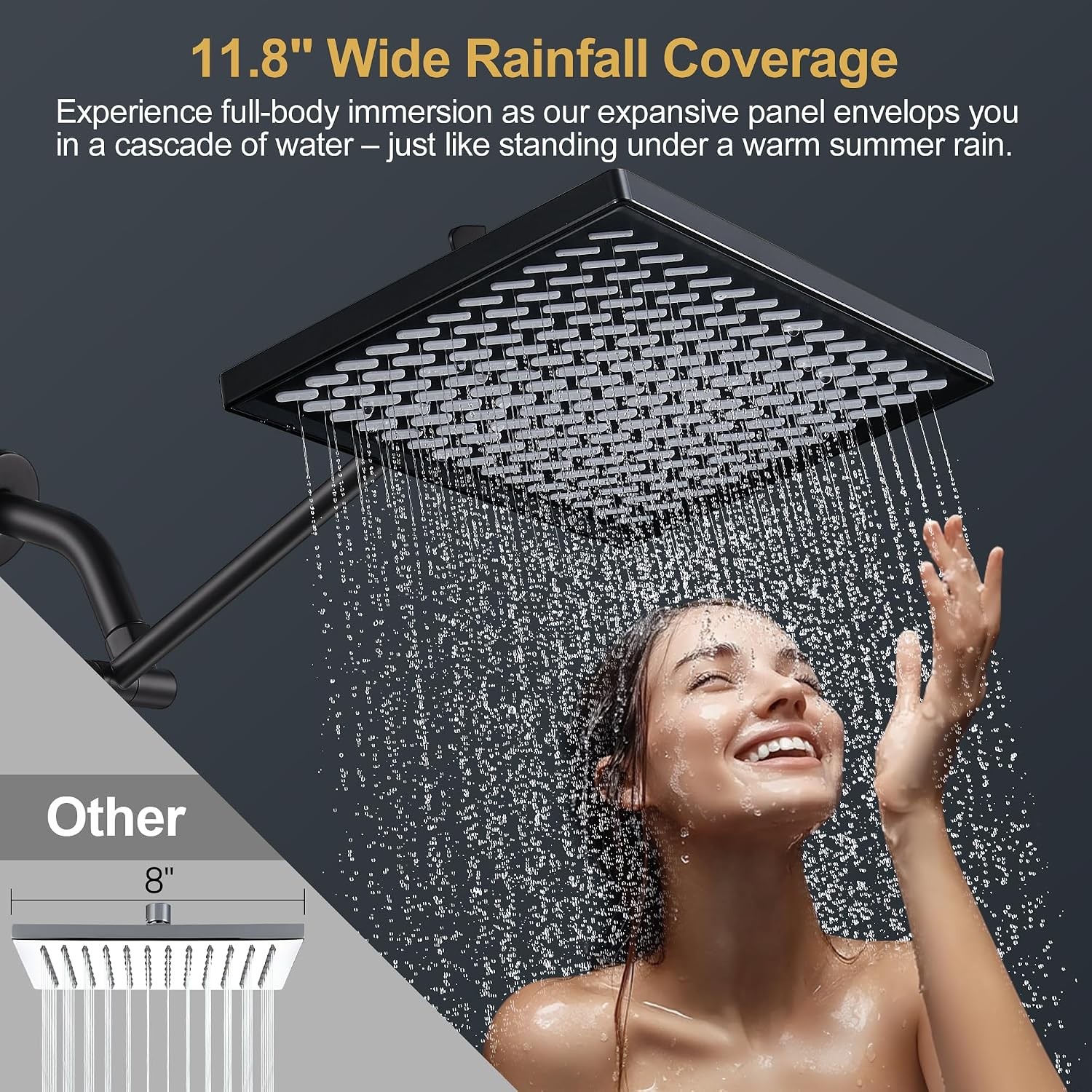 Rainfall Shower Head for Bathroom, 11.8 Inch Large Rectangular with Adjustable