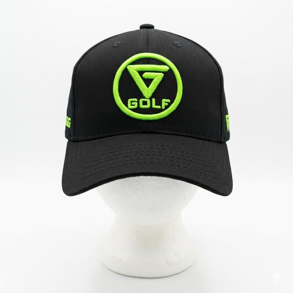 Vertical Groove Golf VGG Black Strapback Hat Lime Green NWOT New Without Tags