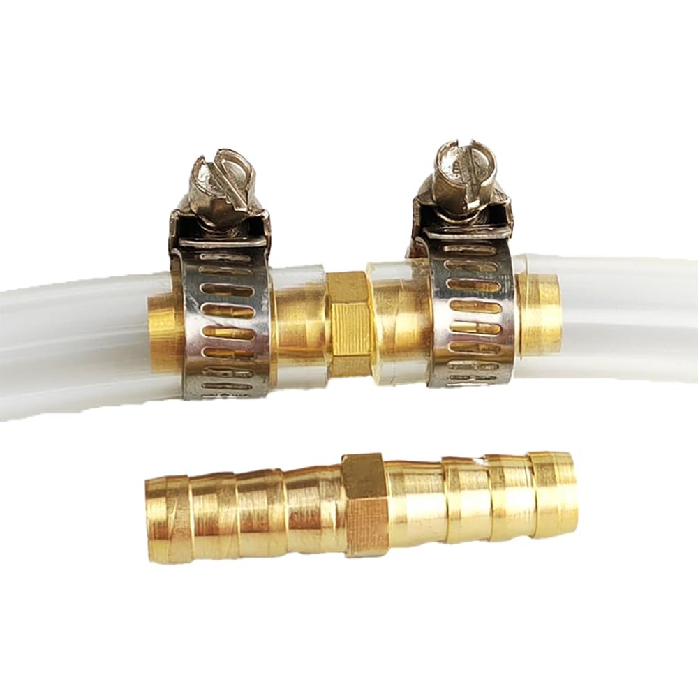 Hose Barb Fitting 2 PCS 1 Inch ID Hex Union Brass With 4 Stainless Clamps
