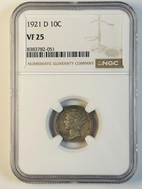 1921 D Mercury Dime NGC VF-25
